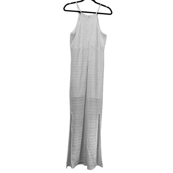 Shinestar Lace Sheer Lined Sleeveless Side Slit Boho Maxi Dress White Size XL - Picture 2 of 4